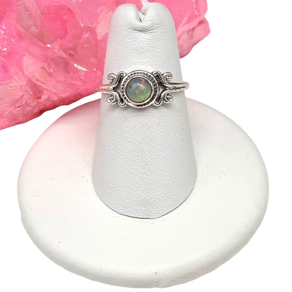 Ethiopian Fire Opal Ring Solid 925 Sterling Silver Size 6 Natural Stone Dainty